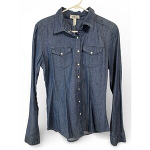 Ali & Kris Long Sleeve Shirt Pearl Snap Shirt Women's Size Medium Blue NWT